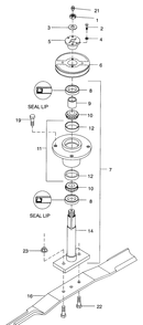 Blade And Spindle Assembly Diagram and Parts List for 484 590100 Cub Cadet Lawn Tractor